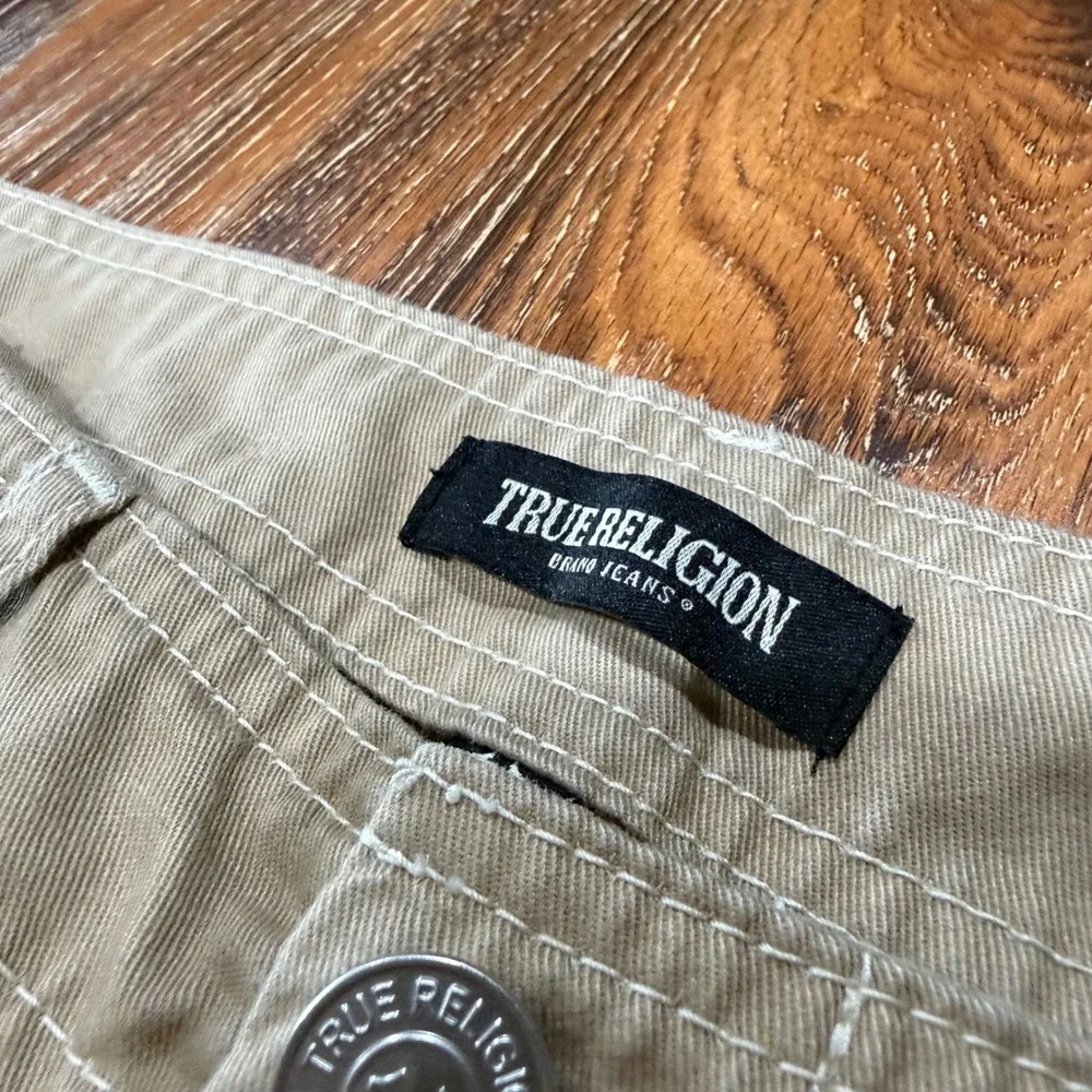 True Religion Size 31 Khaki Cargo Pants Tan Straight‎ Leg Horseshoe Stitching 32